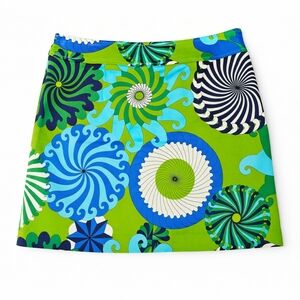 Skirtin Around Mod Retro Electric Green Blue Geometric Swirl Preppy Short Skirt